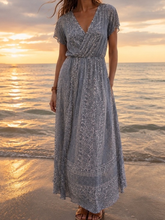 Knox Rose Dresses & Skirts - Knox Rose Blue Boho Open Front Slit Maxi Rayon Faux Wrap Dress Sz XS